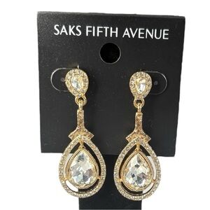 3/$40 Saks Fifth Avenue Gold and Crystal Teardrop Dangle Earrings